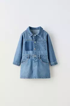 Джинсовое платье с карманами ZARA, средне-синий