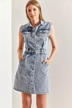 Джинсовое Платье С Поясом и Кнопками SHADE