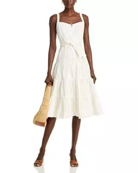 Джинсовое платье с ярусами и поясом на завязках - эксклюзив AQUA, белый