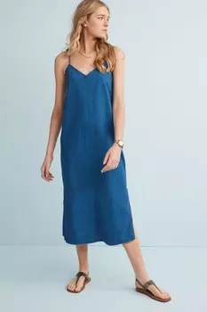 Джинсовое платье с разрезом сбоку Next, синий