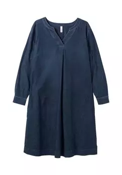 Джинсовое платье с V-образным вырезом и боковыми карманами sheego, цвет Dark Blue Denim