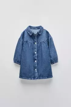 Джинсовое платье с вышитой этикеткой ZARA, средне-синий