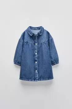 Джинсовое платье с вышитой этикеткой ZARA, средне-синий