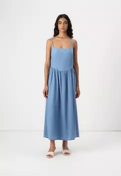 Джинсовое платье SCOOP NECK DIPPED WAIST MIDI GAP, цвет Blue Denim
