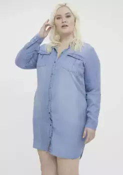 Джинсовое платье Vero Moda Curve "VMSILA LS SHORT DRESS MIX GA CURVE NOOS", голубой