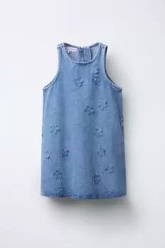 Джинсовое платье в цветочек ZARA, синий