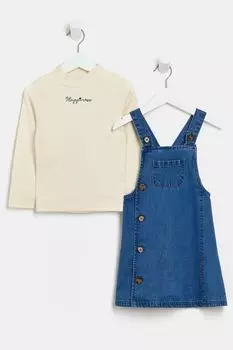 Джинсовое платье в стиле доброго общества для девочек River Island, синий