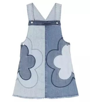 Джинсовое платье в технике пэчворк с цветочным принтом Stella McCartney Kids, синий