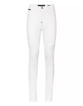 Джинсовые байкерские брюки с высокой талией PHILIPP PLEIN, цвет summer snow