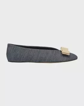 Джинсовые балетки Vanna с бантом Ferragamo, цвет Denimnaturale