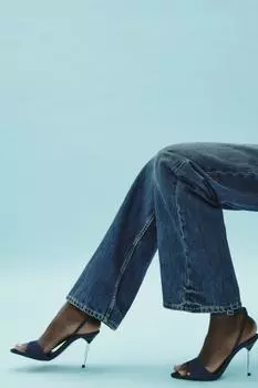 Джинсовые босоножки на высоком каблуке ZARA, синий