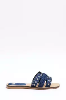 Джинсовые босоножки с ремешками с заклепками River Island, синий