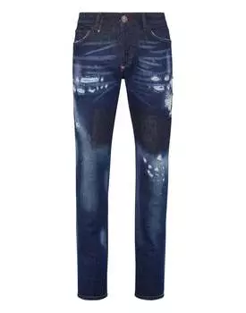 Джинсовые брюки-бандана с узором «пейсли» прямого покроя PHILIPP PLEIN, цвет wild side+storm
