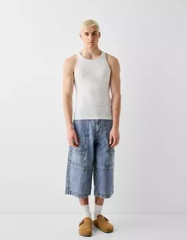 Джинсовые брюки-бермуды карго Bershka, голубой