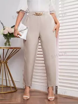 Джинсовые брюки больших размеров Priv с металлическими цепочками Shein, абрикосовый