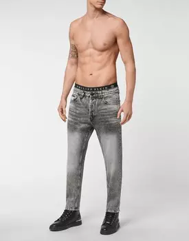 Джинсовые брюки Carrot Fit Iconic Plein Philipp Plein, цвет Gray Powder