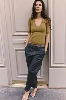Джинсовые брюки-чино с плетеным поясом z1975 ZARA, синий