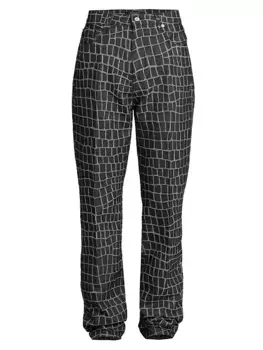 Джинсовые брюки из крокодиловой кожи Versace, черный