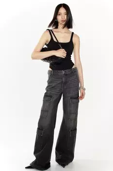 Джинсовые брюки-карго H&M, черный