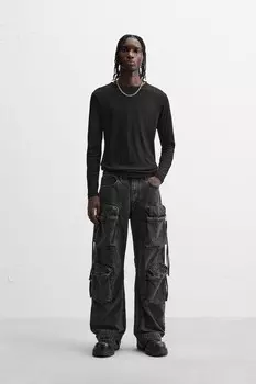 Джинсовые брюки карго с карманами ZARA, черный