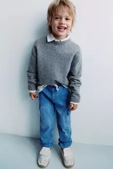 Джинсовые брюки карго ZARA, средне-синий