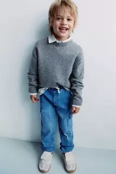Джинсовые брюки карго ZARA, средне-синий