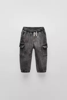 Джинсовые брюки карго ZARA, темно-серый