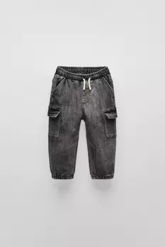 Джинсовые брюки карго ZARA, темно-серый
