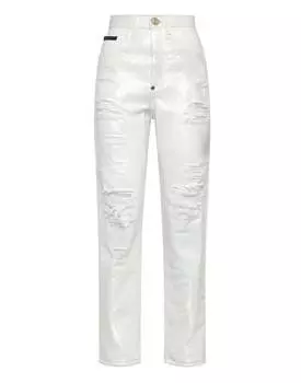 Джинсовые брюки Mom fit с кристаллами PHILIPP PLEIN, цвет shiny dream
