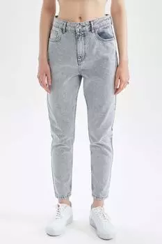 Джинсовые брюки Mom Fit с высокой талией, 100 % хлопок DeFacto, серый
