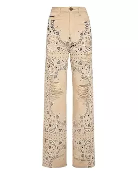 Джинсовые брюки Palace Fit с узором пейсли и черепом Philipp Plein, бежевый