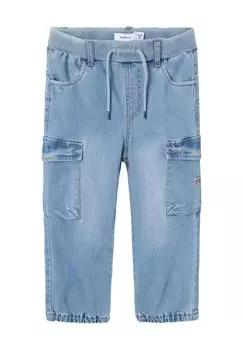 Джинсовые брюки, пояс на резинке, кулиска, детские name it, цвет Medium Blu