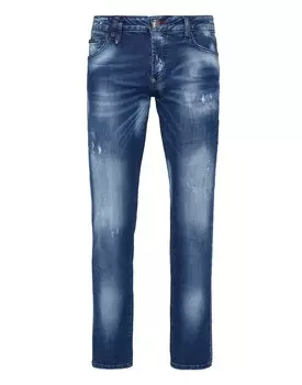 Джинсовые брюки прямого кроя Supreme Destroyed Iconic Plein Philipp Plein, цвет Blue Shark