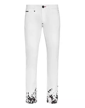 Джинсовые брюки с татуировкой супер прямого кроя Philipp Plein, цвет Summer Snow