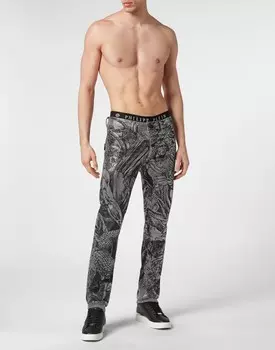 Джинсовые брюки с татуировкой супер прямого кроя Philipp Plein, цвет Sea Rock