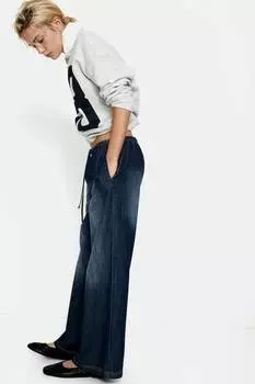 Джинсовые брюки с завязками на шнурке H&M, синий