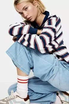Джинсовые брюки с завязками на шнурке H&M, синий