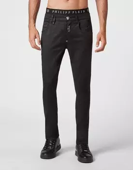 Джинсовые брюки скинни с черепом Philipp Plein, цвет Black Plated