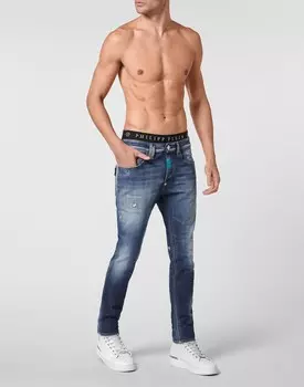 Джинсовые брюки скинни-шестиугольник Philipp Plein, цвет Vintage Blue