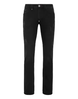 Джинсовые брюки супер прямого кроя базовые Philipp Plein, цвет Dark Side