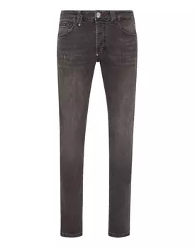 Джинсовые брюки супер прямого кроя базовые Philipp Plein, цвет Storm Grey