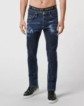 Джинсовые брюки супер прямого кроя Philipp Plein, цвет Blue Workwear
