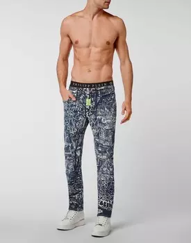 Джинсовые брюки супер прямого кроя Philipp Plein, цвет Blue Sparks