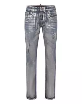 Джинсовые брюки супер прямого кроя PHILIPP PLEIN, цвет blue chrome