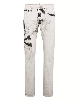 Джинсовые брюки супер прямого кроя с черепом Philipp Plein, цвет White Angel