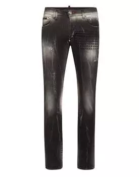 Джинсовые брюки супер прямого кроя Skull&Bones PHILIPP PLEIN, цвет amangiri grey
