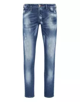 Джинсовые брюки супер прямого кроя уничтожены Philipp Plein, цвет Blue Shark