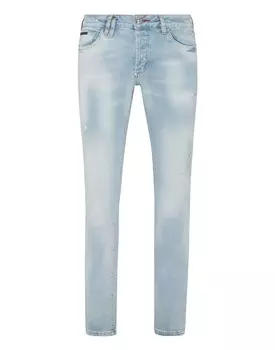 Джинсовые брюки супер прямого кроя уничтожены Philipp Plein, цвет Ice Cube