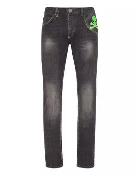 Джинсовые брюки супер прямого покроя Skull&Bones PHILIPP PLEIN, цвет full metal