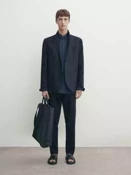 Джинсовые брюки свободного кроя из смесового хлопка Massimo Dutti, синий